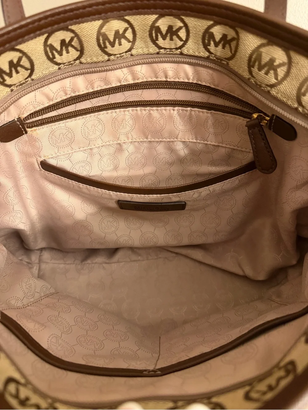 Michael Kors Brown Monogram Logo Canvas Tote Bag with COA
